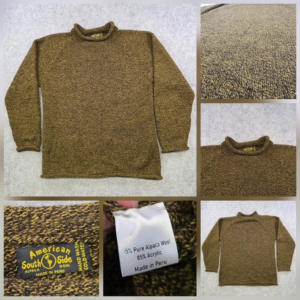 American South Side Sweater Mens Large? Brown Alpaca Acrylic Turtleneck Pullover